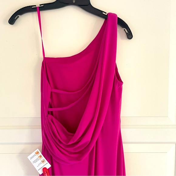 New! IEENA Mac Duggal Candy Pink Jersey One Shoulder Draped Gown 26755 - Picture 6 of 15